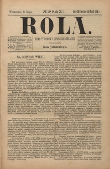 Rola : pismo tygodniowe, społeczno-literackie R. 12, nr 19 (30 kwietnia/12 maja 1894)