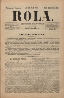 Rola : pismo tygodniowe, społeczno-literackie R. 12, nr 22 (21 maja/2 czerwca 1894)