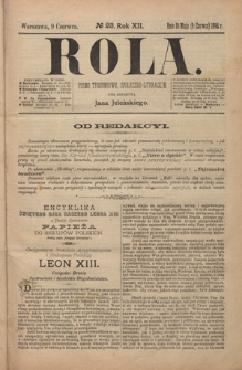 Rola : pismo tygodniowe, społeczno-literackie R. 12, nr 23 (28 maja/9 czerwca 1894)