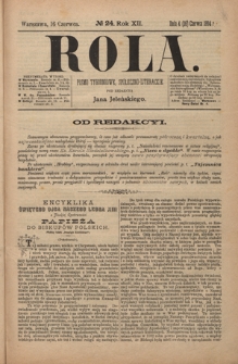 Rola : pismo tygodniowe, społeczno-literackie R. 12, nr 24 (4/16 czerwca 1894)