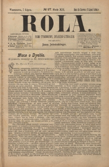 Rola : pismo tygodniowe, społeczno-literackie R. 12, nr 27 (25 czerwca/7 lipca 1894)