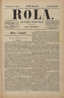 Rola : pismo tygodniowe, społeczno-literackie R. 12, nr 28 (2/14 lipca 1894)