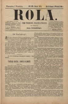 Rola : pismo tygodniowe, społeczno-literackie R. 12, nr 35 (20 sierpnia/1 września 1894)