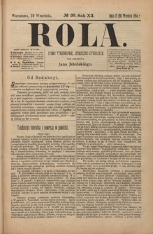 Rola : pismo tygodniowe, społeczno-literackie R. 12, nr 39 (17/29 września 1894)