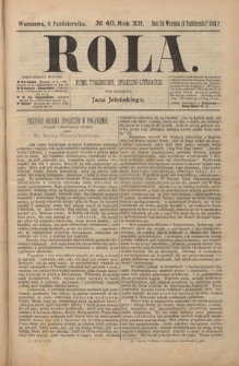 Rola : pismo tygodniowe, społeczno-literackie R. 12, nr 40 (24 września/6 października 1894)