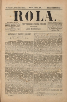 Rola : pismo tygodniowe, społeczno-literackie R. 12, nr 41 (1/13 października 1894)