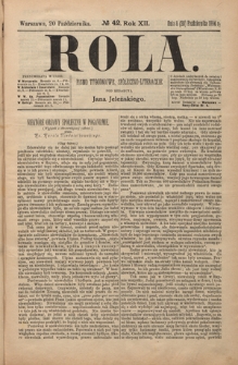 Rola : pismo tygodniowe, społeczno-literackie R. 12, nr 42 (8/20 października 1894)