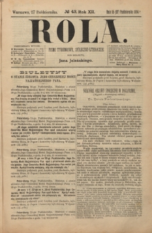 Rola : pismo tygodniowe, społeczno-literackie R. 12, nr 43 (15/27 października 1894)