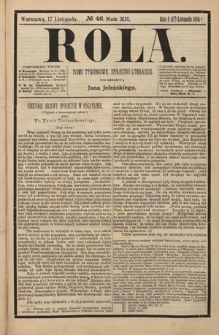 Rola : pismo tygodniowe, społeczno-literackie R. 12, nr 46 (5/17 listopada 1894)