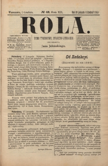 Rola : pismo tygodniowe, społeczno-literackie R. 12, nr 48 (19 listopada/1 grudnia 1894)