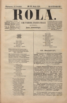 Rola : pismo tygodniowe, społeczno-literackie R. 12, nr 51 (10/22 grudnia 1894)