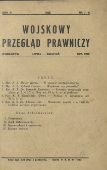 Wojskowy Przegląd Prawniczy. R. 2, nr 7-8 (lipiec-sierpień 1929)