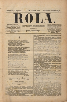 Rola : pismo tygodniowe, społeczno-literackie R. 13, Nr 1 (24 grudnia/5 stycznia 1894/1895)