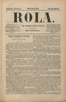 Rola : pismo tygodniowe, społeczno-literackie R. 13, Nr 8 (11/23 lutego 1895)