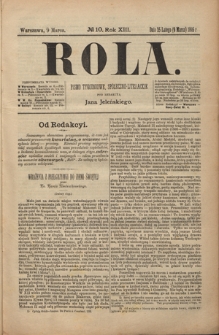Rola : pismo tygodniowe, społeczno-literackie R. 13, Nr 10 (25 lutego/9 marca 1895)