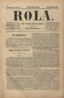 Rola : pismo tygodniowe, społeczno-literackie R. 13, Nr 12 (11/23 marca 1895)