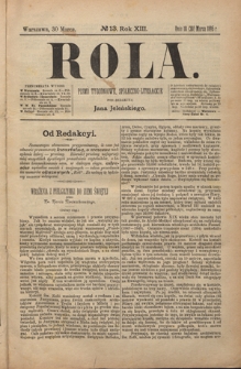 Rola : pismo tygodniowe, społeczno-literackie R. 13, Nr 13 (18/30 marca 1895)