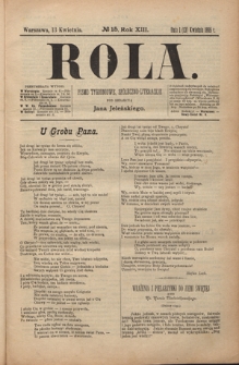 Rola : pismo tygodniowe, społeczno-literackie R. 13, Nr 15 (1/13 kwietnia 1895)