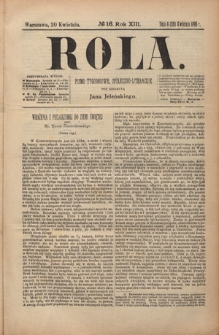 Rola : pismo tygodniowe, społeczno-literackie R. 13, Nr 16 (8/20 kwietnia 1895)