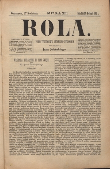 Rola : pismo tygodniowe, społeczno-literackie R. 13, Nr 17 (15/27 kwietnia 1895)
