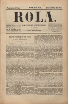 Rola : pismo tygodniowe, społeczno-literackie R. 13, Nr 18 (22 kwietnia/4 maja 1895)