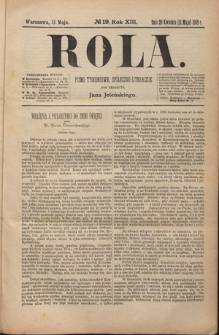 Rola : pismo tygodniowe, społeczno-literackie R. 13, Nr 19 (29 kwietnia/11 maja 1895)