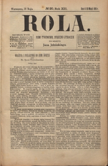 Rola : pismo tygodniowe, społeczno-literackie R. 13, nr 20 (6/18 maja 1895)