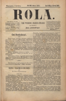 Rola : pismo tygodniowe, społeczno-literackie R. 13, Nr 22 (20 maja/1 czerwca 1895)