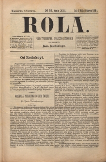 Rola : pismo tygodniowe, społeczno-literackie R. 13, Nr 23 (27 maja/8 czerwca 1895)