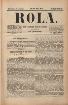 Rola : pismo tygodniowe, społeczno-literackie R. 13, Nr 25 (10/22 czerwca 1895)
