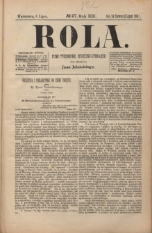 Rola : pismo tygodniowe, społeczno-literackie R. 13, Nr 27 (24 czerwca/6 lipca 1895)