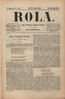 Rola : pismo tygodniowe, społeczno-literackie R. 13, Nr 30 (15/27 lipca 1895)