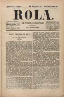 Rola : pismo tygodniowe, społeczno-literackie R. 13, Nr 31 (22 lipca/3 sierpnia 1895)