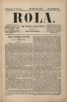 Rola : pismo tygodniowe, społeczno-literackie R. 13, Nr 33 (5/17 sierpnia 1895)