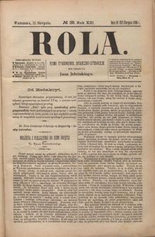 Rola : pismo tygodniowe, społeczno-literackie R. 13, Nr 35 (19/31 sierpnia 1895)