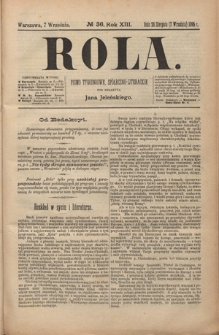 Rola : pismo tygodniowe, społeczno-literackie R. 13, Nr 36 (26 sierpnia/7 września 1895)