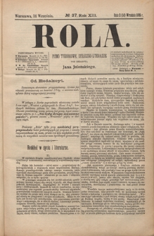 Rola : pismo tygodniowe, społeczno-literackie R. 13, Nr 37 (2/14 września 1895)