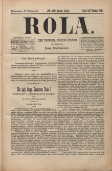 Rola : pismo tygodniowe, społeczno-literackie R. 13, Nr 38 (9/21 września 1895)