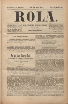 Rola : pismo tygodniowe, społeczno-literackie R. 13, Nr 39 (16/28 września 1895)