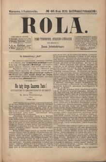 Rola : pismo tygodniowe, społeczno-literackie R. 13, Nr 40 (23 września/5 października 1895)