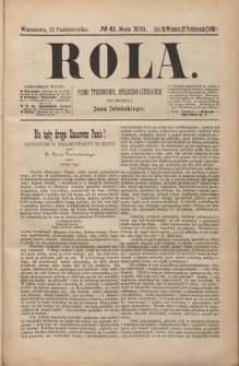 Rola : pismo tygodniowe, społeczno-literackie R. 13, Nr 41 (30 września/12 października 1895)