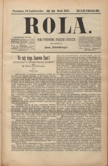 Rola : pismo tygodniowe, społeczno-literackie R. 13, Nr 43 (14/26 października 1895)