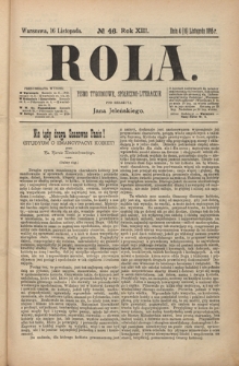 Rola : pismo tygodniowe, społeczno-literackie R. 13, Nr 4/16 listopada 1895)