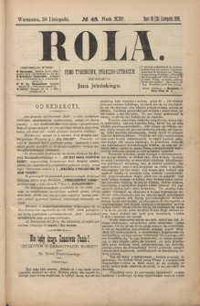 Rola : pismo tygodniowe, społeczno-literackie R. 13, Nr 48 (18/30 listopada 1895)