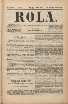 Rola : pismo tygodniowe, społeczno-literackie R. 13, Nr 49 (25 listopada/7 grudnia 1895)