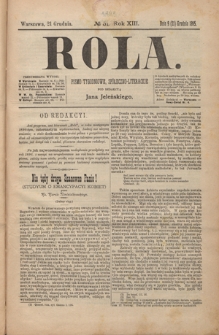 Rola : pismo tygodniowe, społeczno-literackie R. 13, Nr 51 (9/21 grudnia 1895)