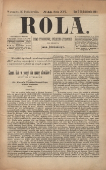 Rola : pismo tygodniowe, społeczno-literackie R. 16, Nr 44 (17/29 października 1898)