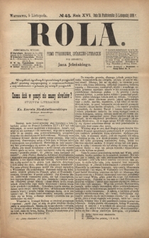 Rola : pismo tygodniowe, społeczno-literackie R. 16, Nr 45 (24 października/5 listopada 1898)