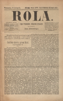 Rola : pismo tygodniowe, społeczno-literackie R. 16, Nr 46 (31 października/ 12 listopada 1898)
