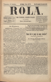Rola : pismo tygodniowe, społeczno-literackie R. 16, Nr 50 (28 listopada/10 grudnia 1898)
